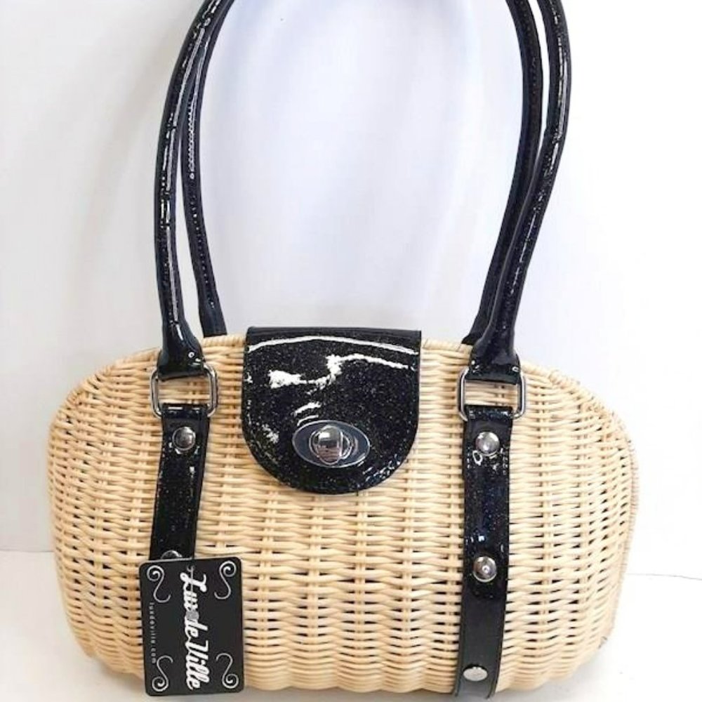 Lux de Ville Black Trim Wicker Handbag